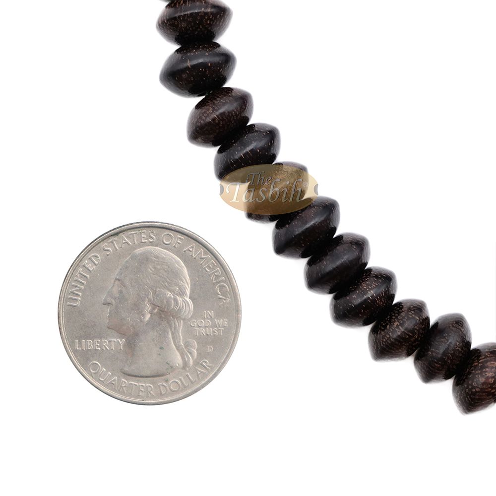 Large Tamarind Wood Nalain Misbaha – Terompah Nailain Limited Edition 6×10 Saucer-Shape 99 count Muslim Indonesian Prayer Beads with Extra Counters