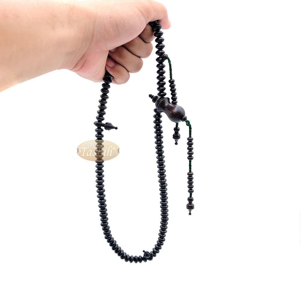 Large Tamarind Wood Nalain Misbaha – Terompah Nailain Limited Edition 6×10 Saucer-Shape 99 count Muslim Indonesian Prayer Beads with Extra Counters
