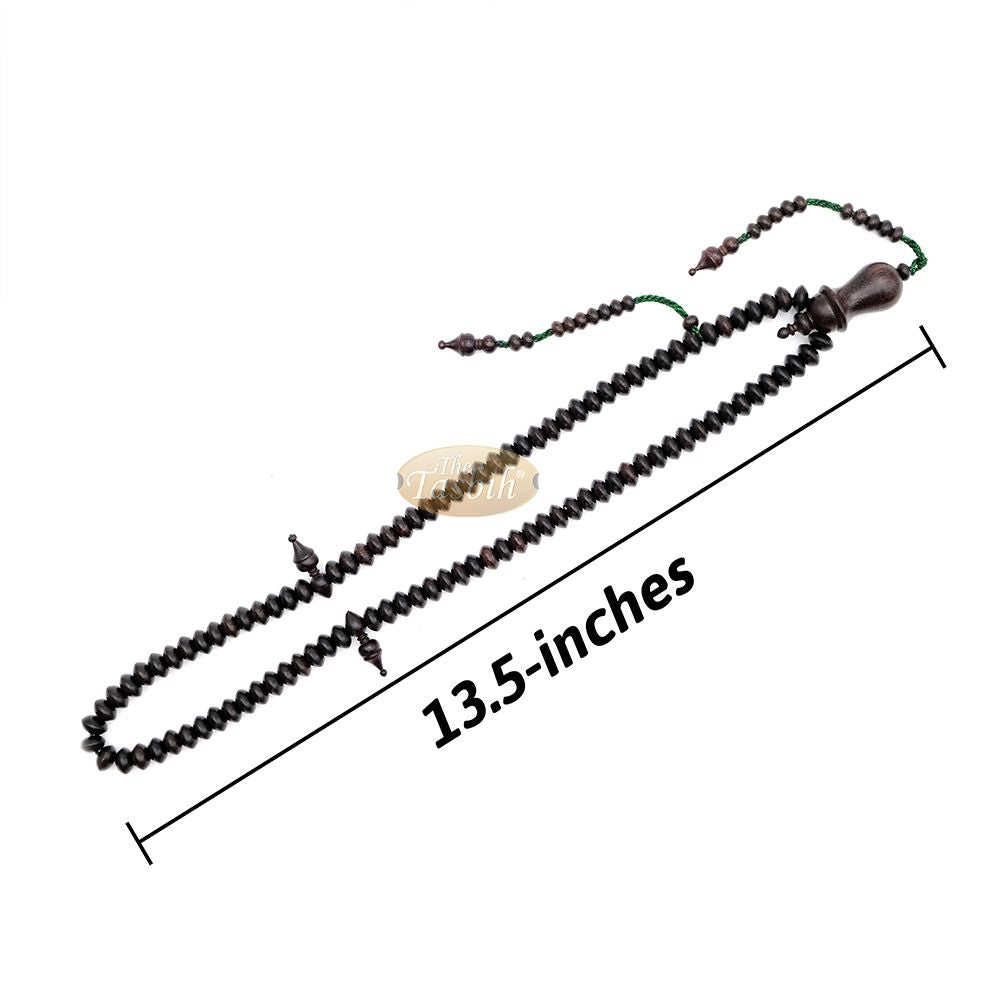 Large Tamarind Wood Nalain Misbaha – Terompah Nailain Limited Edition 6×10 Saucer-Shape 99 count Muslim Indonesian Prayer Beads with Extra Counters