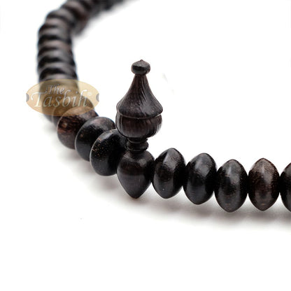 Large Tamarind Wood Nalain Misbaha – Terompah Nailain Limited Edition 6×10 Saucer-Shape 99 count Muslim Indonesian Prayer Beads with Extra Counters