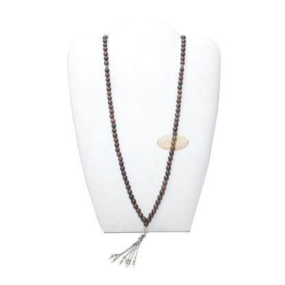 Tamarind Wood Tasbih – 8 mm Beads with Ornamental Silver-Tone Fox-Tail Chain Tassel