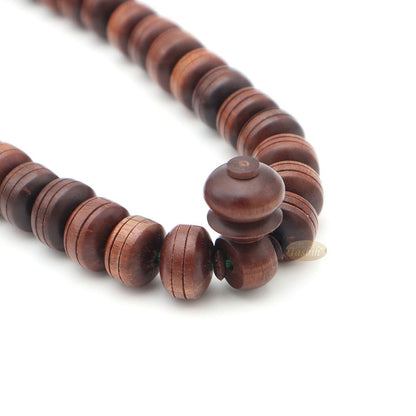 Large 7×12 mm Tamarind Wood Tijani Misbaha – Handcrafted 100 Beads with Durable Green Cord Tasbih