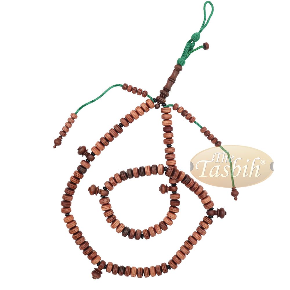 Large 9×14 mm Tamarind Wood Tijani Misbaha – Handcrafted 100 Beads with Durable Green Cord Tasbih