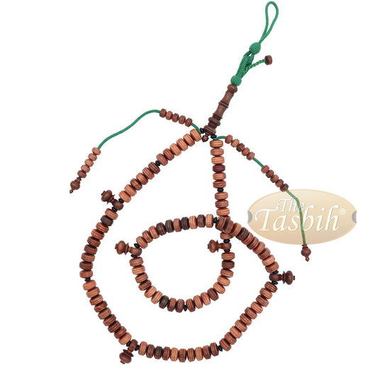 Large 9×14 mm Tamarind Wood Tijani Misbaha – Handcrafted 100 Beads with Durable Green Cord Tasbih