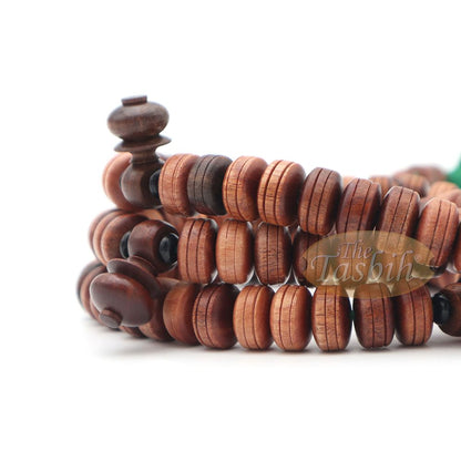 Large 9×14 mm Tamarind Wood Tijani Misbaha – Handcrafted 100 Beads with Durable Green Cord Tasbih