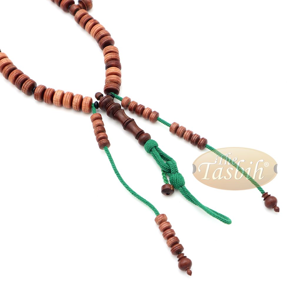 Large 9×14 mm Tamarind Wood Tijani Misbaha – Handcrafted 100 Beads with Durable Green Cord Tasbih
