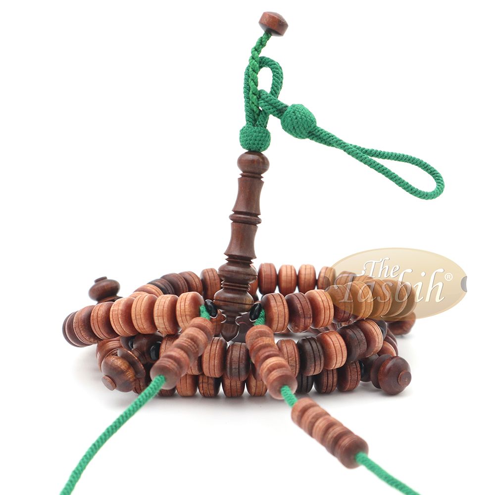 Large 9×14 mm Tamarind Wood Tijani Misbaha – Handcrafted 100 Beads with Durable Green Cord Tasbih