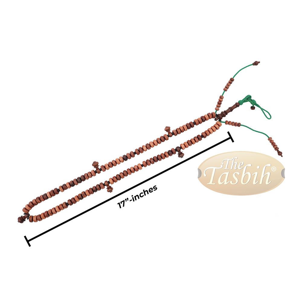 Large 9×14 mm Tamarind Wood Tijani Misbaha – Handcrafted 100 Beads with Durable Green Cord Tasbih