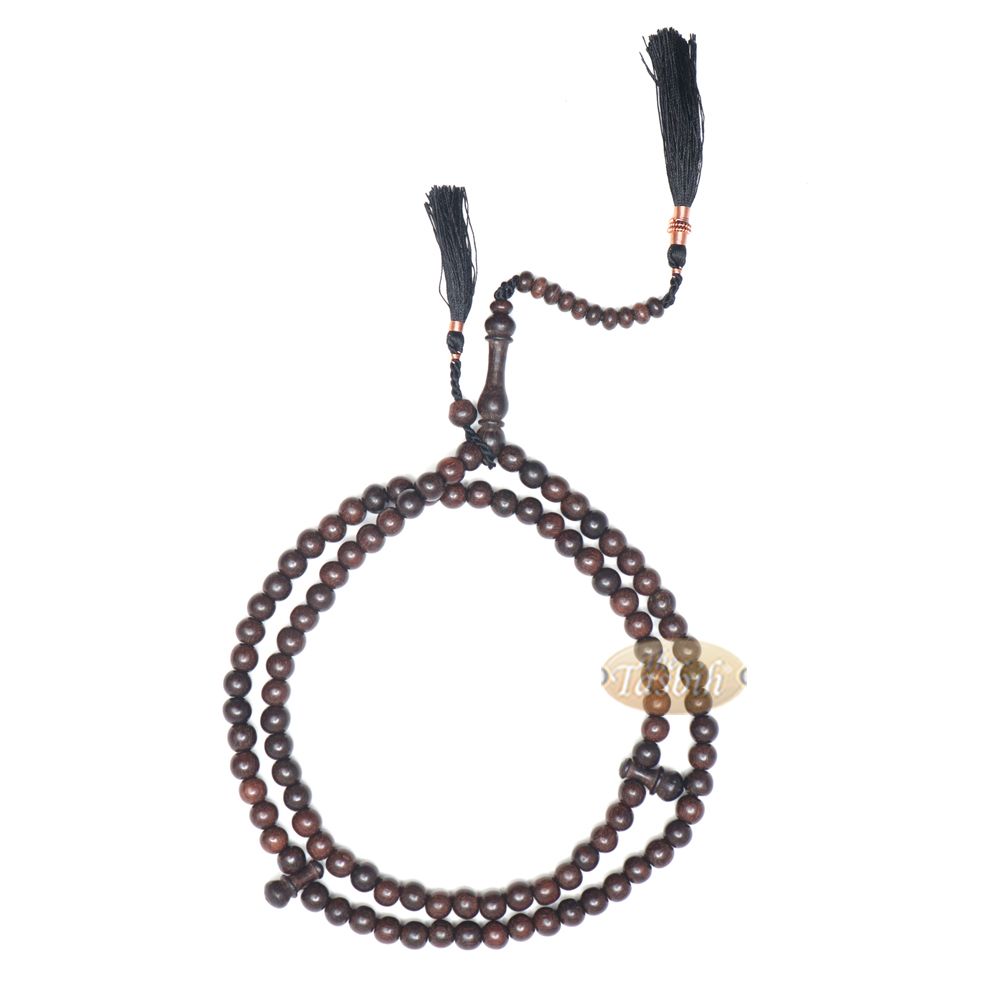 Muslim Tasbih Prayer Necklace – 8 mm Tamarind Wood 100-Beads with Black Tassels