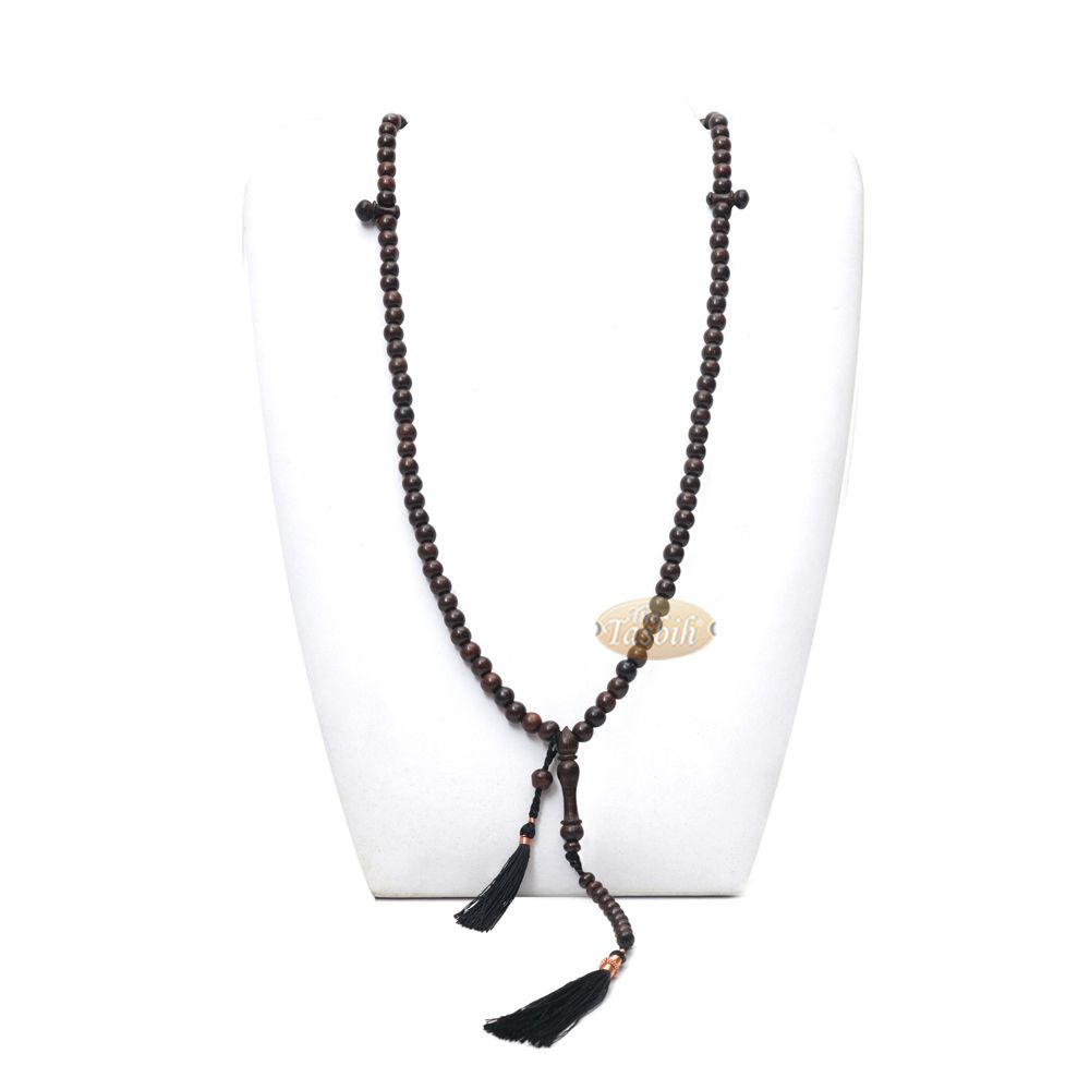 Muslim Tasbih Prayer Necklace – 8 mm Tamarind Wood 100-Beads with Black Tassels