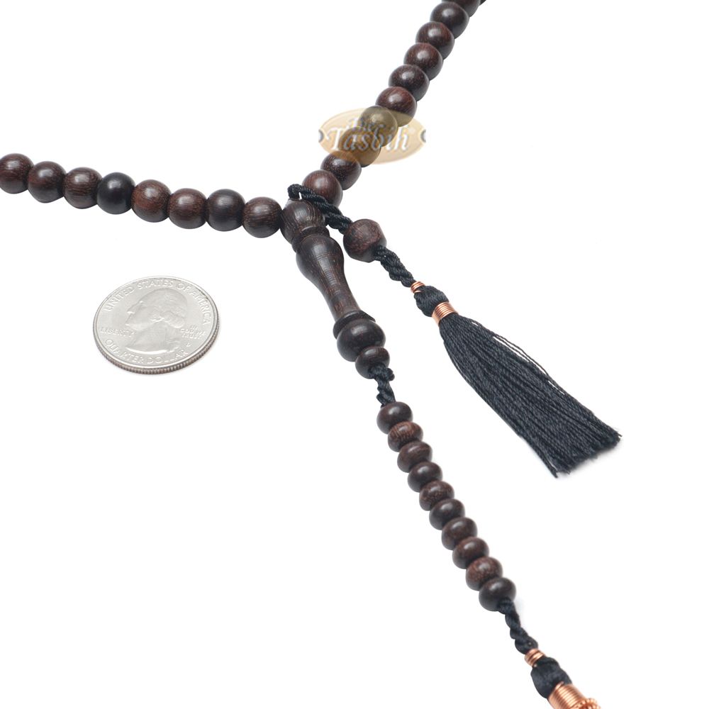 Muslim Tasbih Prayer Necklace – 8 mm Tamarind Wood 100-Beads with Black Tassels