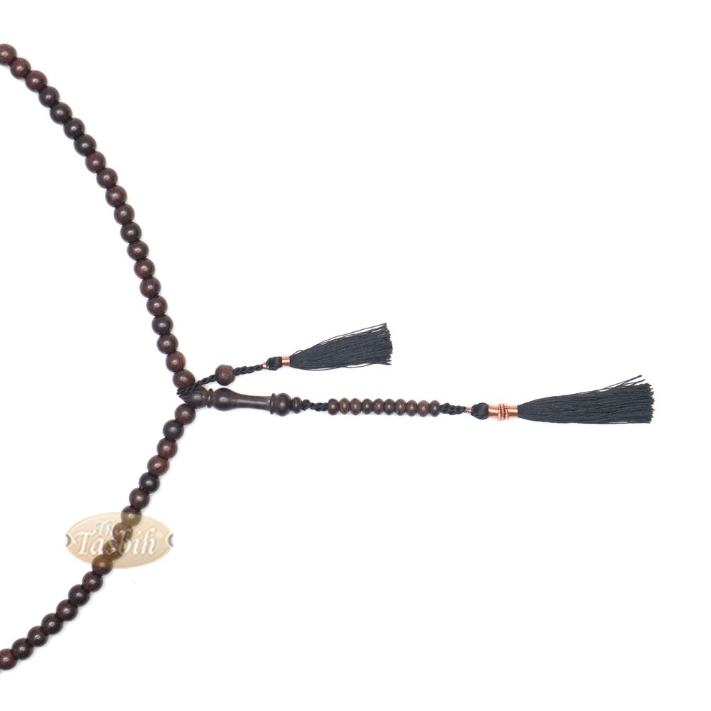Muslim Tasbih Prayer Necklace – 8 mm Tamarind Wood 100-Beads with Black Tassels