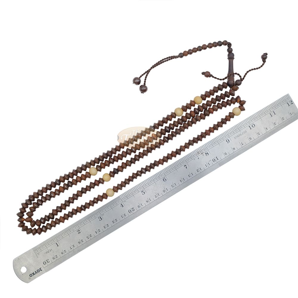 Naqshbandi Tasbih Tamarind Wood 5×8 mm Saucer 8 mm with Yellow Citrus Dividers