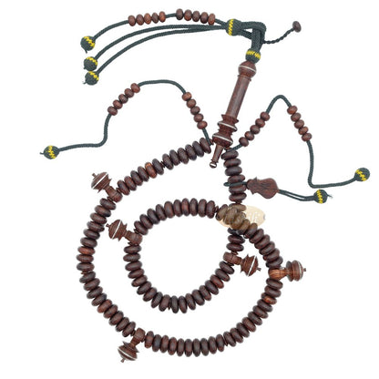 Tijani Tariqah Sibha – Limited Edition Madhawi 13×5 mm Tamarind Pewter Inlay Contour Dividers 100 Beads