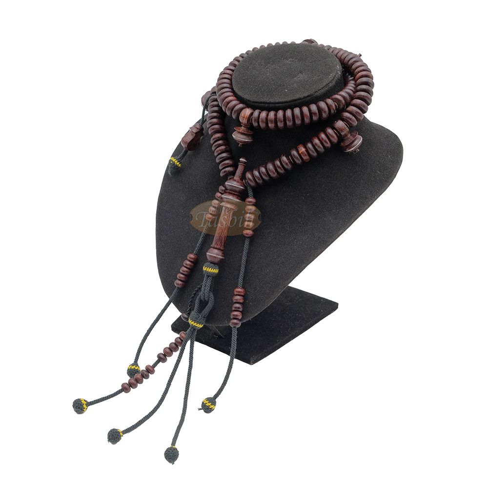 Tijani Tariqah Sibha – Limited Edition Madhawi 13×5 mm Tamarind Pewter Inlay Contour Dividers 100 Beads