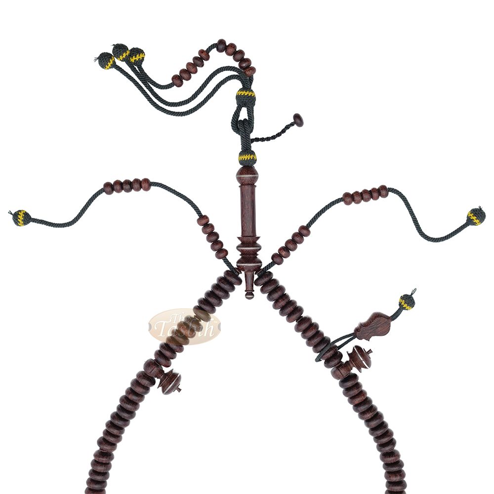 Tijani Tariqah Sibha – Limited Edition Madhawi 13×5 mm Tamarind Pewter Inlay Contour Dividers 100 Beads