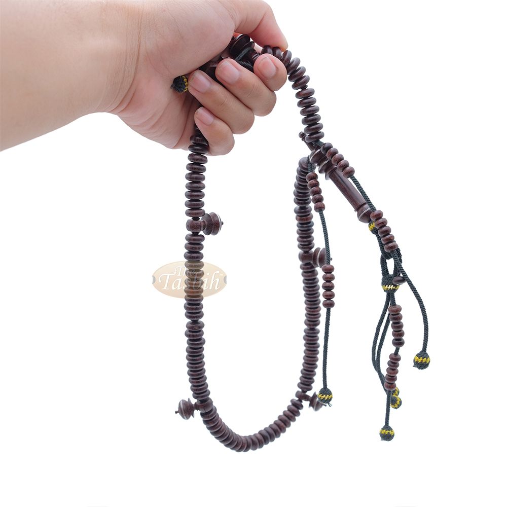 Tijani Tariqah Sibha – Limited Edition Madhawi 13×5 mm Tamarind Pewter Inlay Contour Dividers 100 Beads