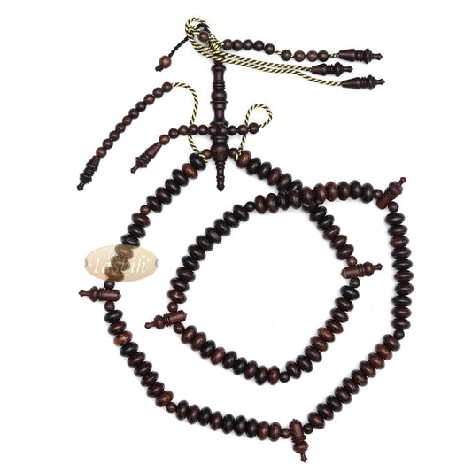 Limited Edition Tijani Tariqah Dhikr Tasbih Muslim Prayer Beads 12×7 mm Oval Beads From Tamarind Wood – Hand Carved Alif Dividers In Gift Box
