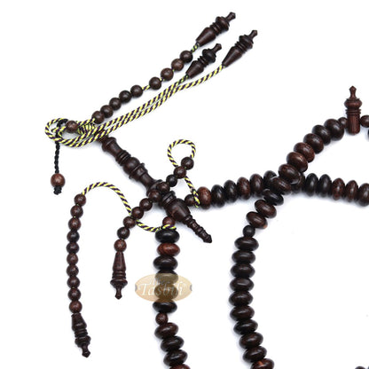 Limited Edition Tijani Tariqah Dhikr Tasbih Muslim Prayer Beads 12×7 mm Oval Beads From Tamarind Wood – Hand Carved Alif Dividers In Gift Box