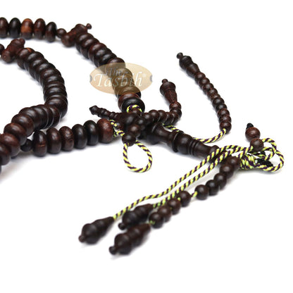 Limited Edition Tijani Tariqah Dhikr Tasbih Muslim Prayer Beads 12×7 mm Oval Beads From Tamarind Wood – Hand Carved Alif Dividers In Gift Box