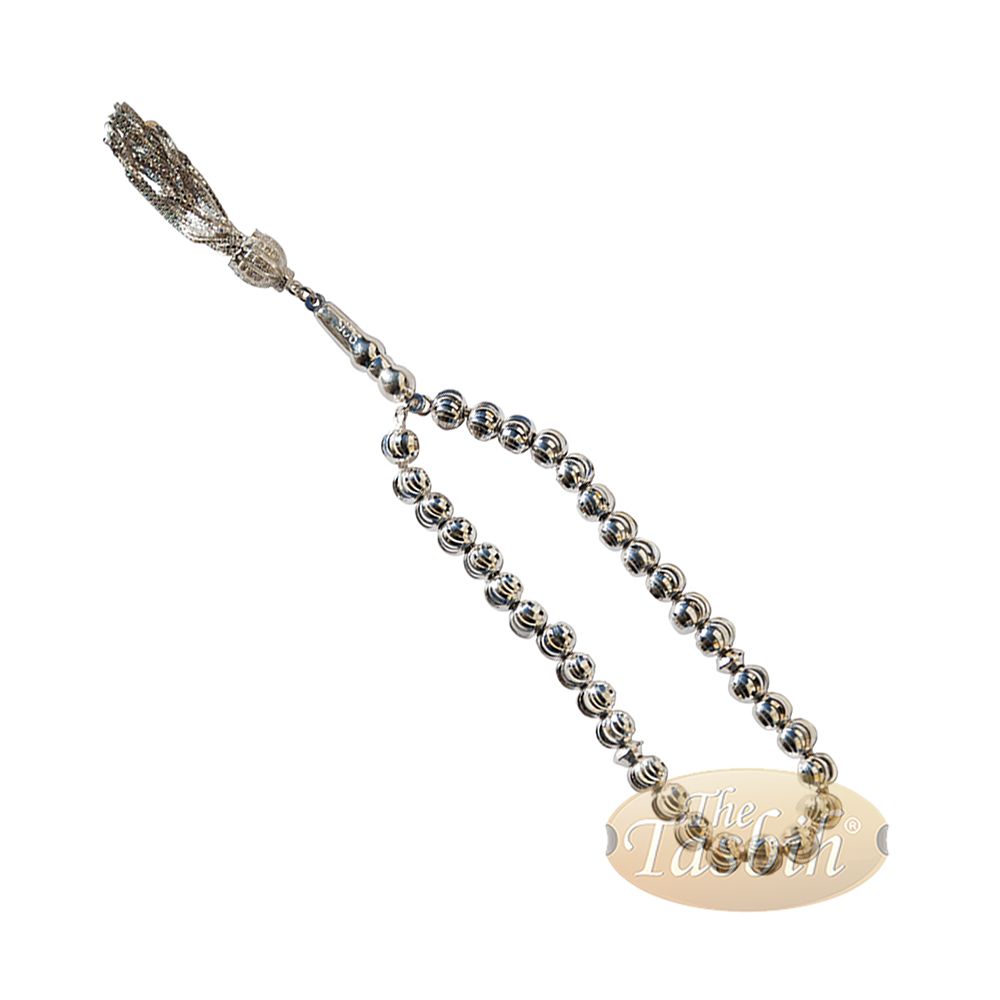 Sterling Silver 6 mm Islamic Prayer Beads 33 Ridged Round Disc Divided