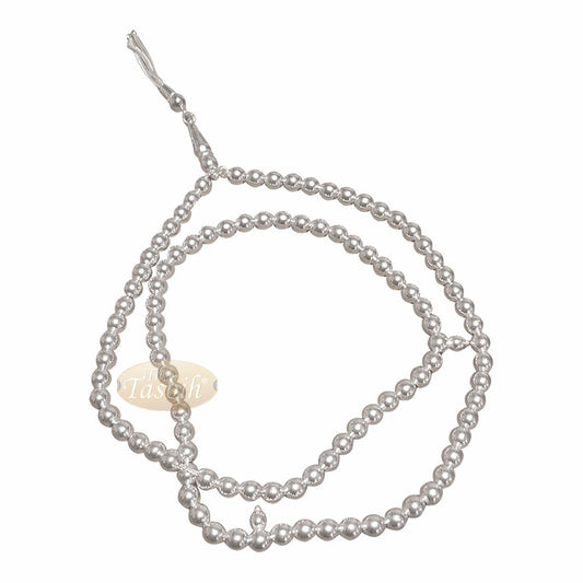 Small 6 mm Sterling Silver Prayer Beads – 99 Round Beads with 2 Dividers and Decorative Tassel