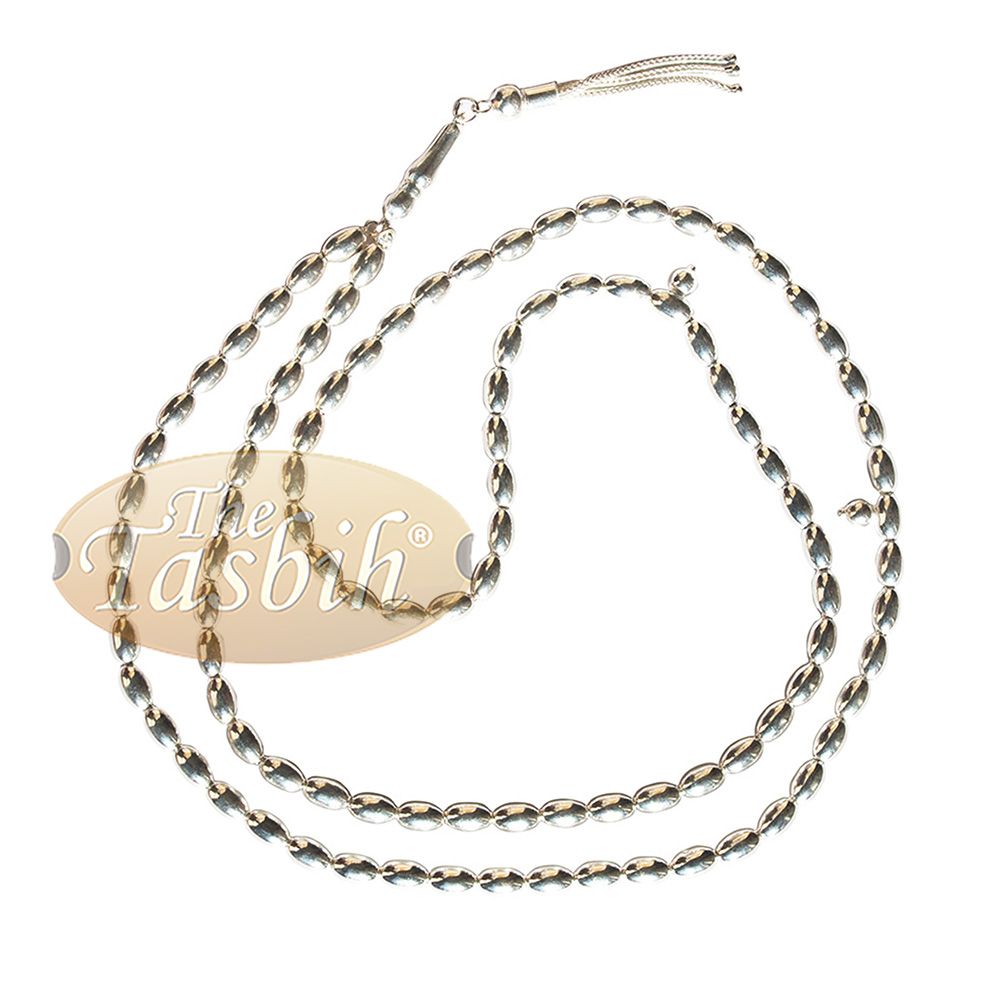 Sterling Silver 5 mm Prayer Beads 99 Plain Oval Beads with 2 Dividers