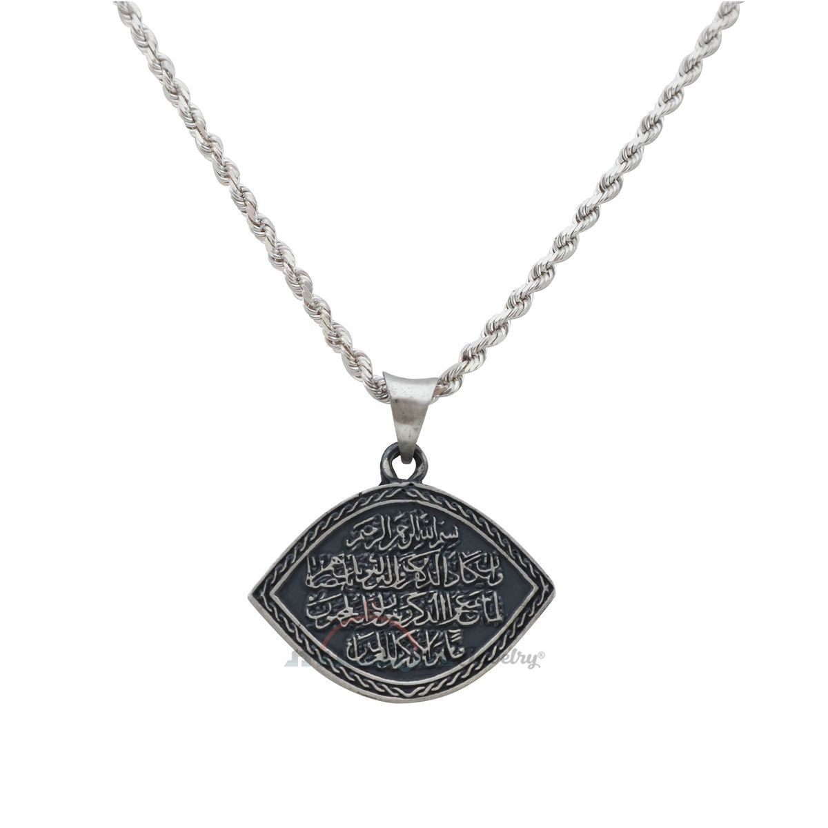 Sterling Silver Eye-Shaped “Wa In Yakaadu” Evil Eye Islamic Pendant